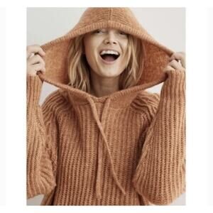 AERIE Open Road Speckled Sweater Hoodie Womens Small Oversized Orange Pullover